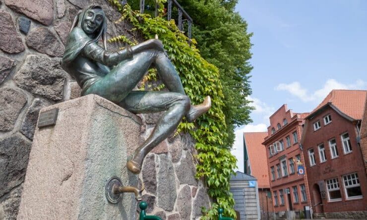 Till Eulenspiegel Fountain in Möln in Schleswig-Holstein.