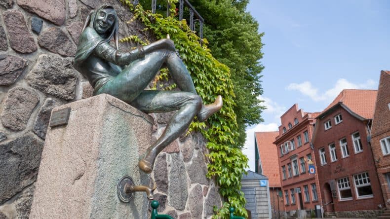 Till Eulenspiegel Fountain in Möln in Schleswig-Holstein.