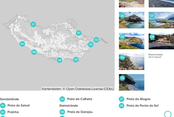 Map with beaches in Madeira