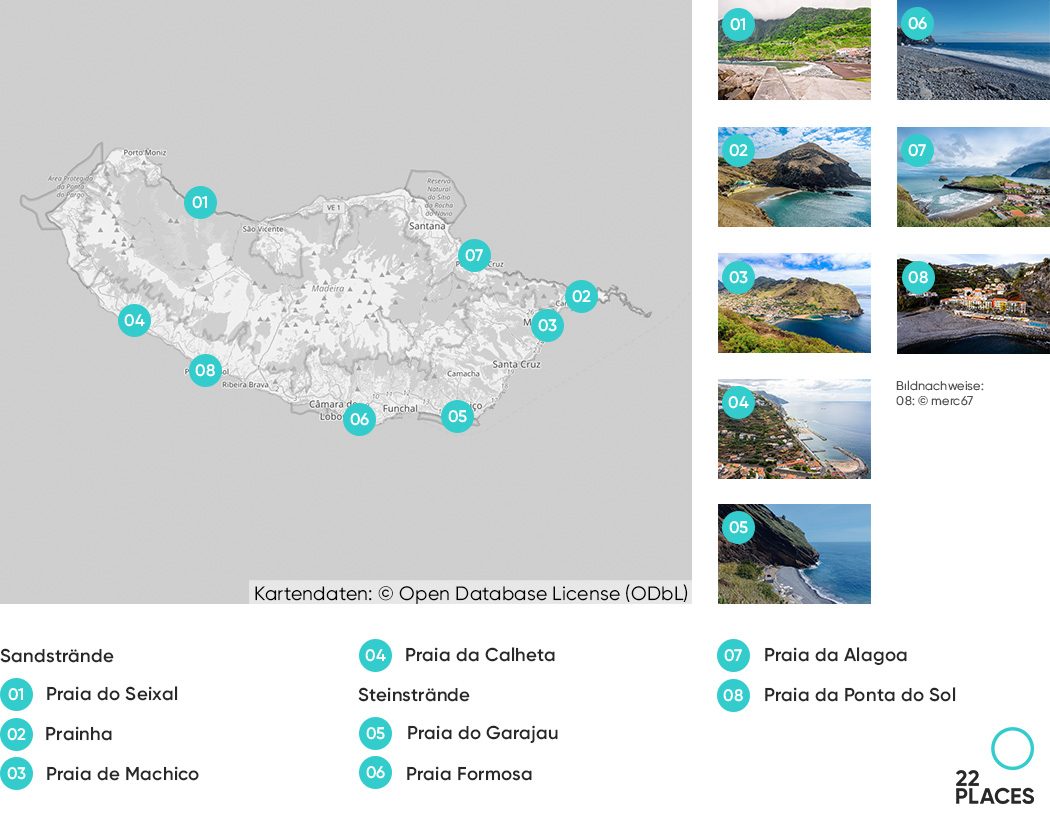 Map with beaches in Madeira