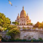The Sacre Coeur Basilica is located at the highest point in Paris, on Montmartre Hill.